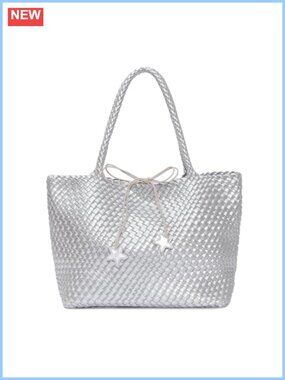 Faux Leather Woven Tote Handbag Set Women Handwoven Shoulder Purse Beach Bag